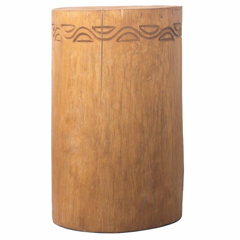 Stool/Table - Handcrafted Tribal Design - Albasia Natural