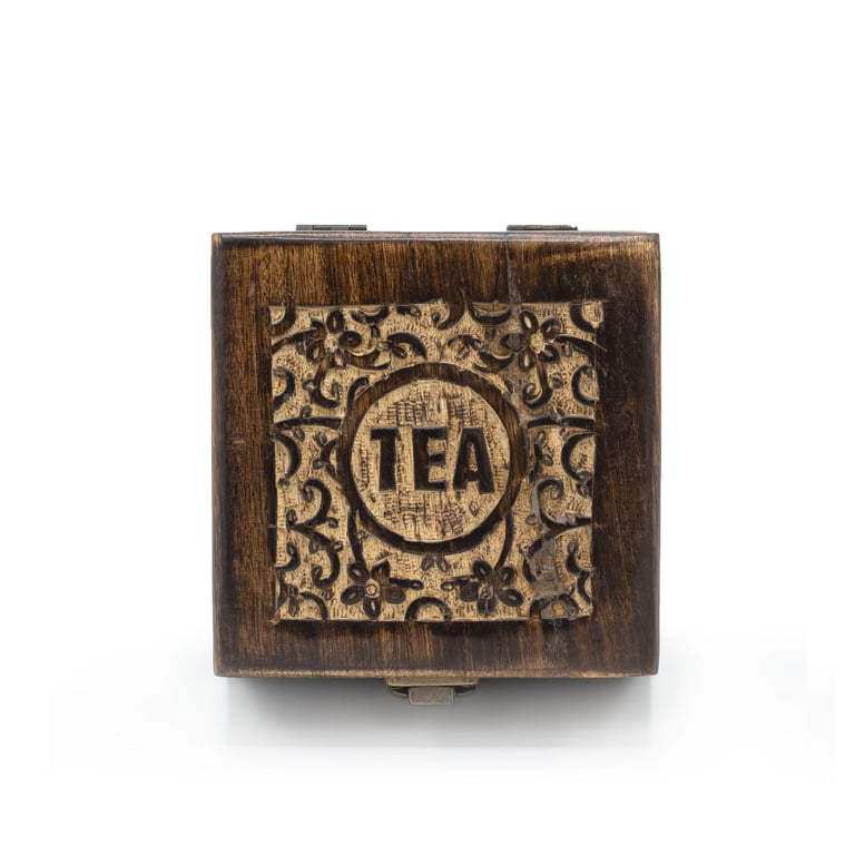 4-Compartment Mango Carved Tea Box (Handmade)