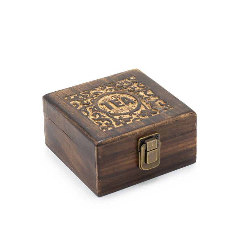 4-Compartment Mango Carved Tea Box (Handmade)