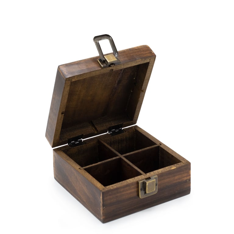 4-Compartment Mango Carved Tea Box (Handmade)