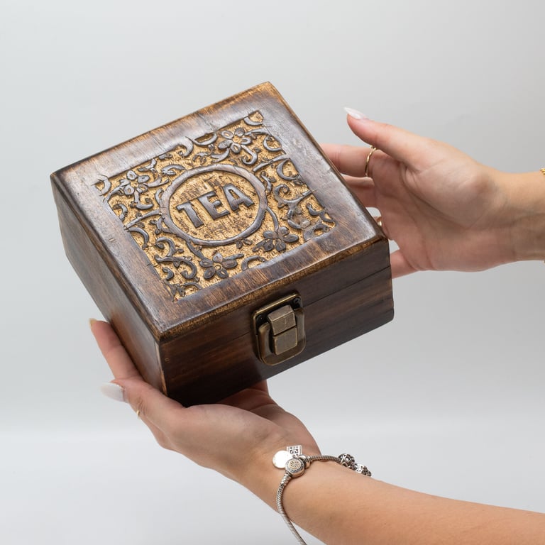 4-Compartment Mango Carved Tea Box (Handmade)