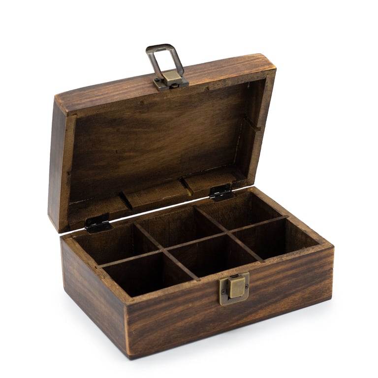 6-Compartment Mango Carved Tea Box - Handcrafted for Organized Brewing