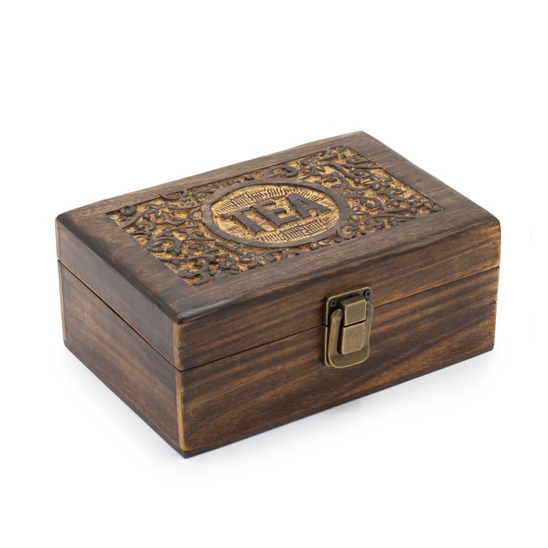 6-Compartment Mango Carved Tea Box - Handcrafted for Organized Brewing
