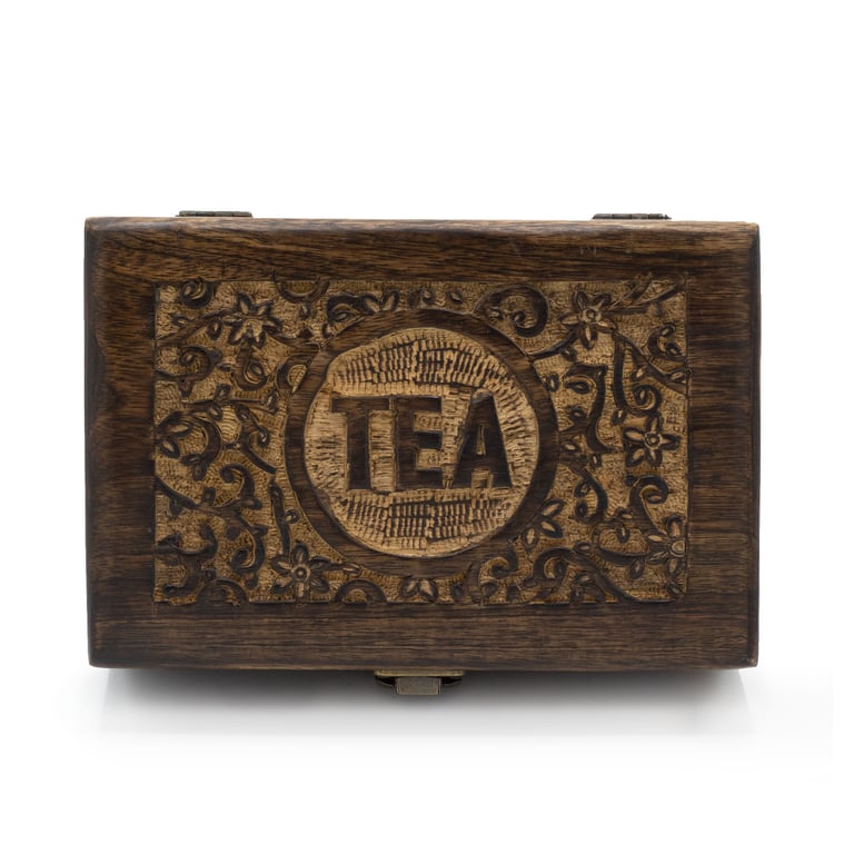 6-Compartment Mango Carved Tea Box - Handcrafted for Organized Brewing