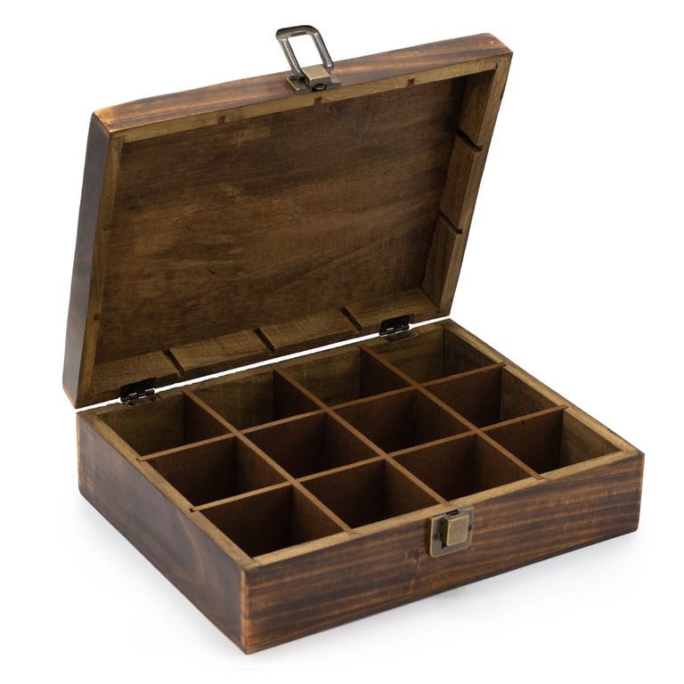 12-Compartment Mango Carved Tea Box - MangoWoodCraft