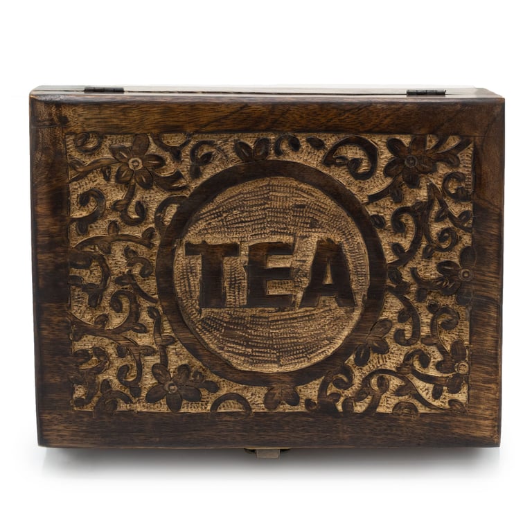 12-Compartment Mango Carved Tea Box - MangoWoodCraft