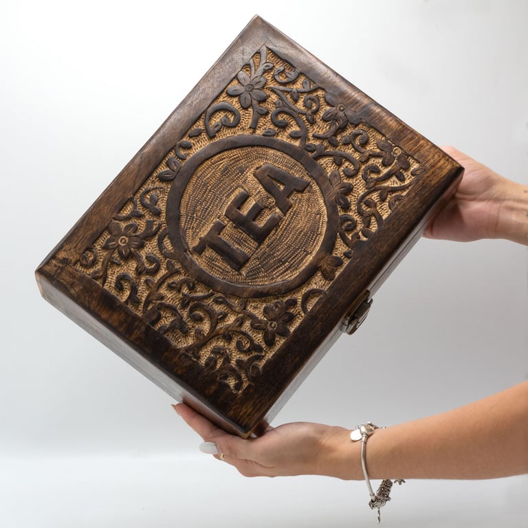 12-Compartment Mango Carved Tea Box - MangoWoodCraft