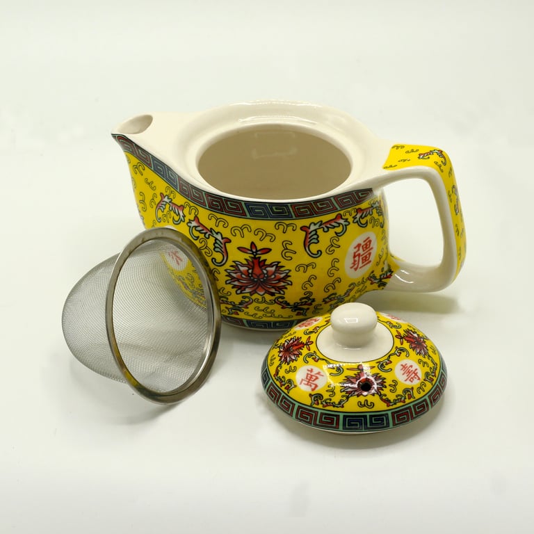 Long Life Oriental Design Small Herbal Teapot with Infuser - Perfect Home Tea Set for Herbal Lovers