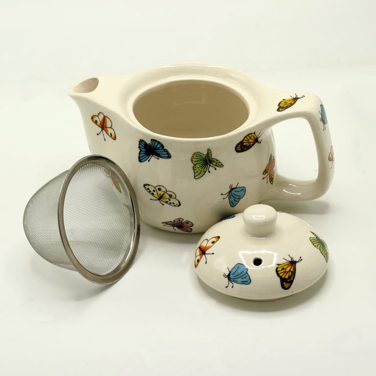 Small Herbal Butterfly Teapot Set with Tea Infuser - Elegant Teaware for Herbal Tea Lovers