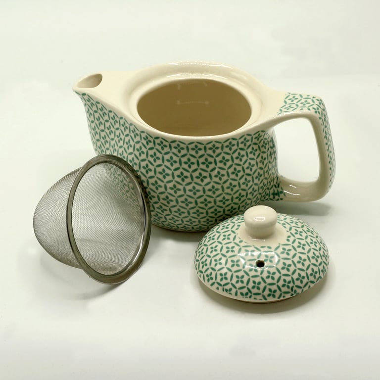 Small Green Mosaic Herbal Teapot - Ceramic Tea Infuser and Brewing Set