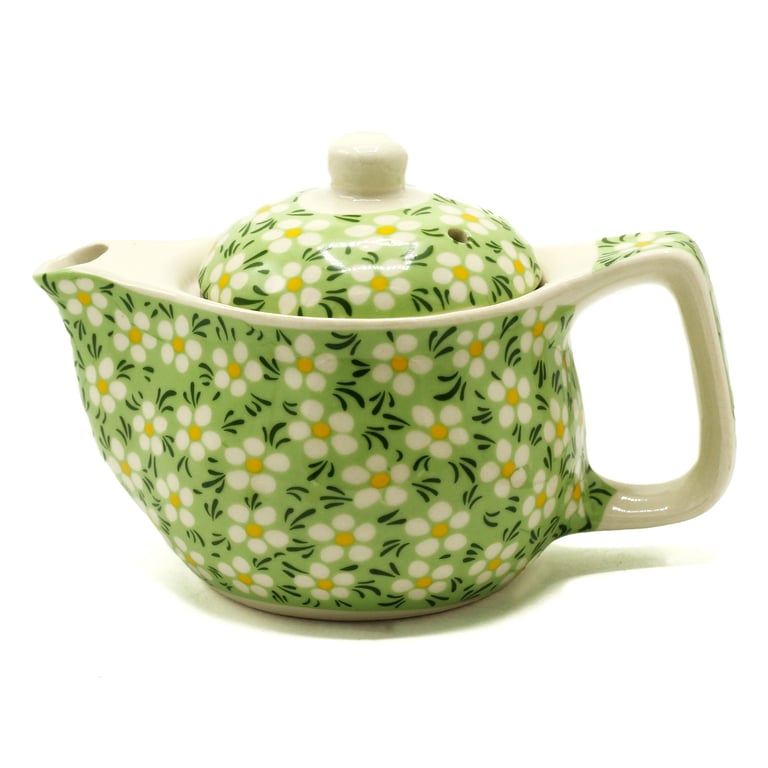 Small Herbal Teapot with Green Daisey Design - Tea Infuser and Brewing Tool for Home Garden Use