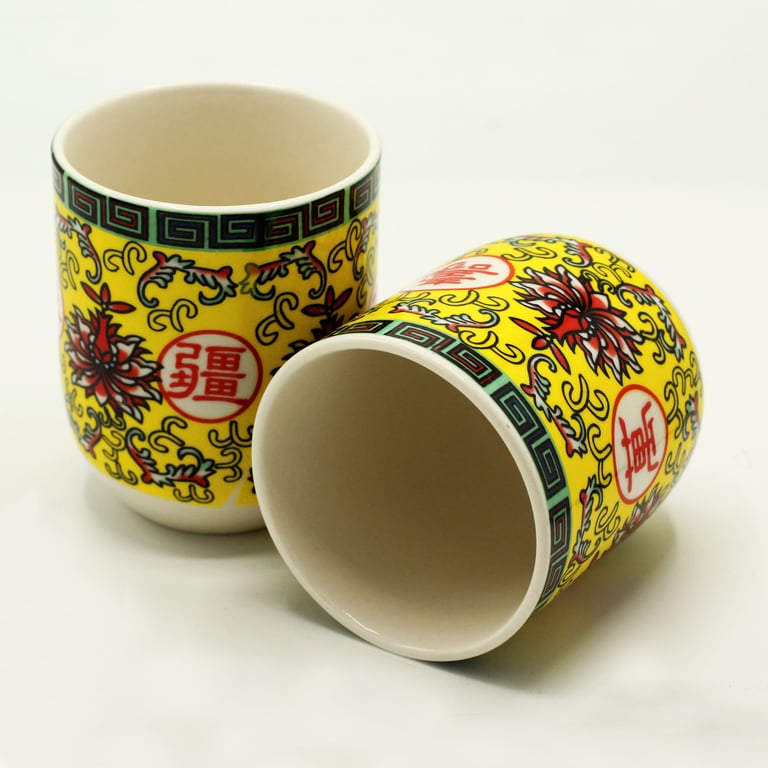 Herbal Tea Cups - Long Life Oriental Design, Durable Herbal Tea Set with Unique Asian Motifs