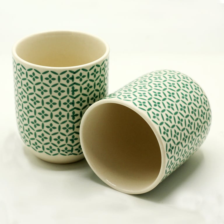 Herbal Tea Cups - Green Mosaic Design Tea Set Accessories
