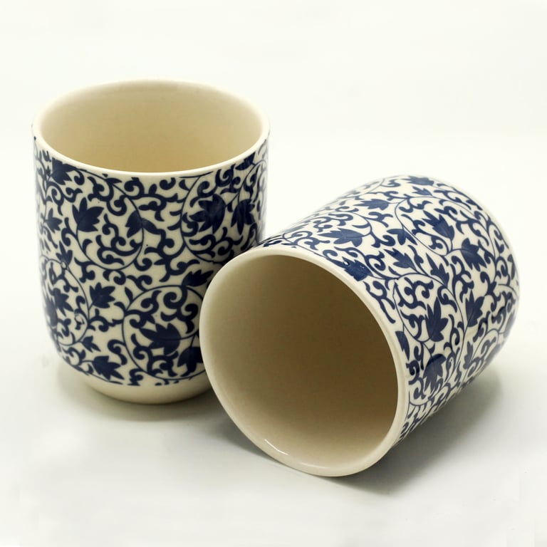 Herbal Tea Cups - Blue Patterned Design, Durable and Eco-Friendly Brewing Cups Set