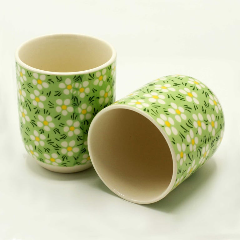 Organic Herbal Tea Cups - Green Daisey Pattern Set