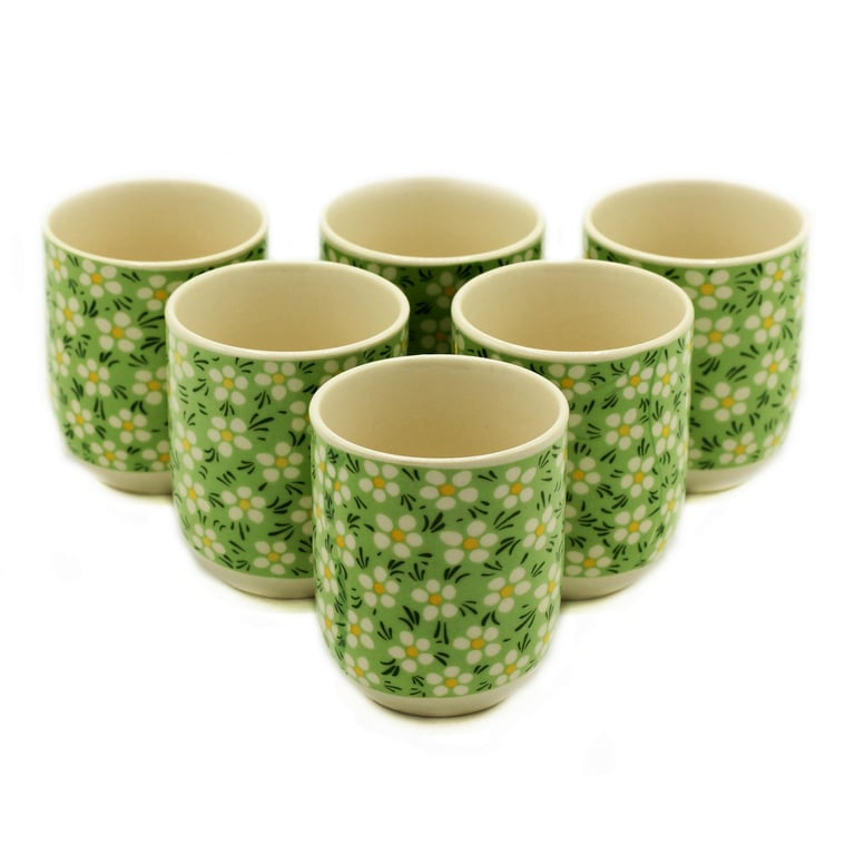 Organic Herbal Tea Cups - Green Daisey Pattern Set