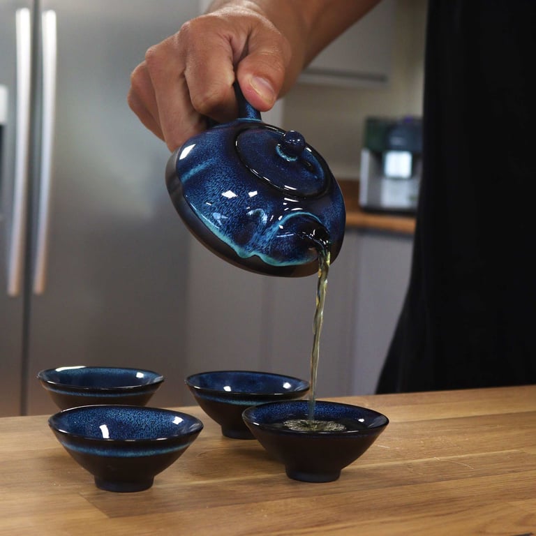 Herbal Blues Teapot Set - Includes Pot & Four Cups for Perfect Herbal Tea Infusion