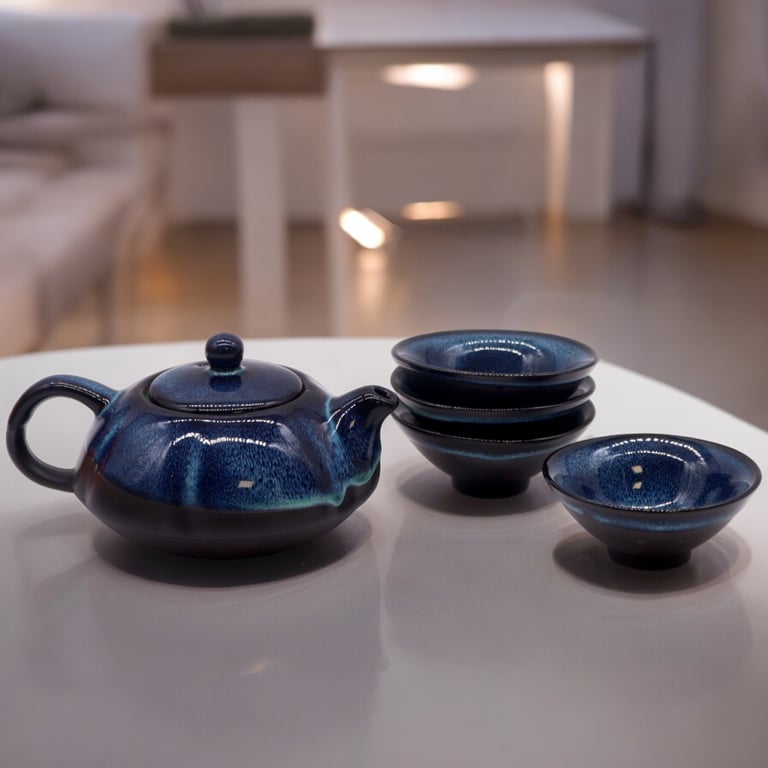 Herbal Blues Teapot Set - Includes Pot & Four Cups for Perfect Herbal Tea Infusion