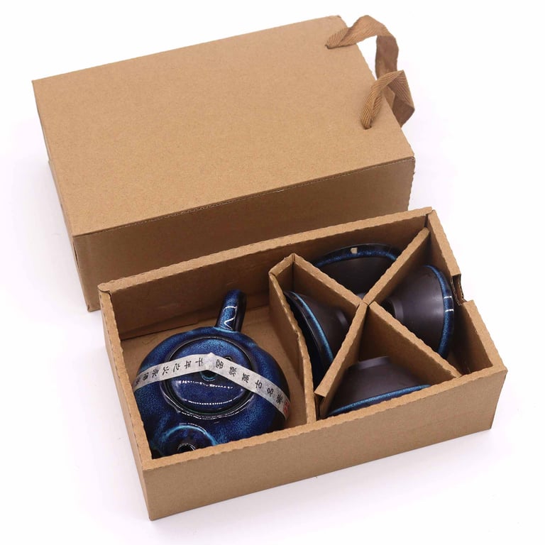 Herbal Blues Teapot Set - Includes Pot & Four Cups for Perfect Herbal Tea Infusion