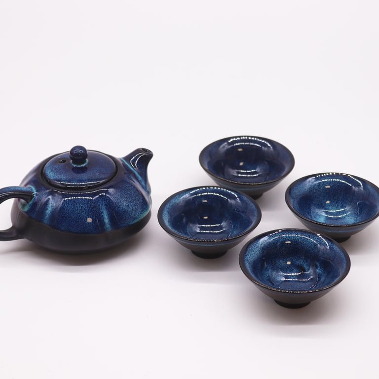 Herbal Blues Teapot Set - Includes Pot & Four Cups for Perfect Herbal Tea Infusion