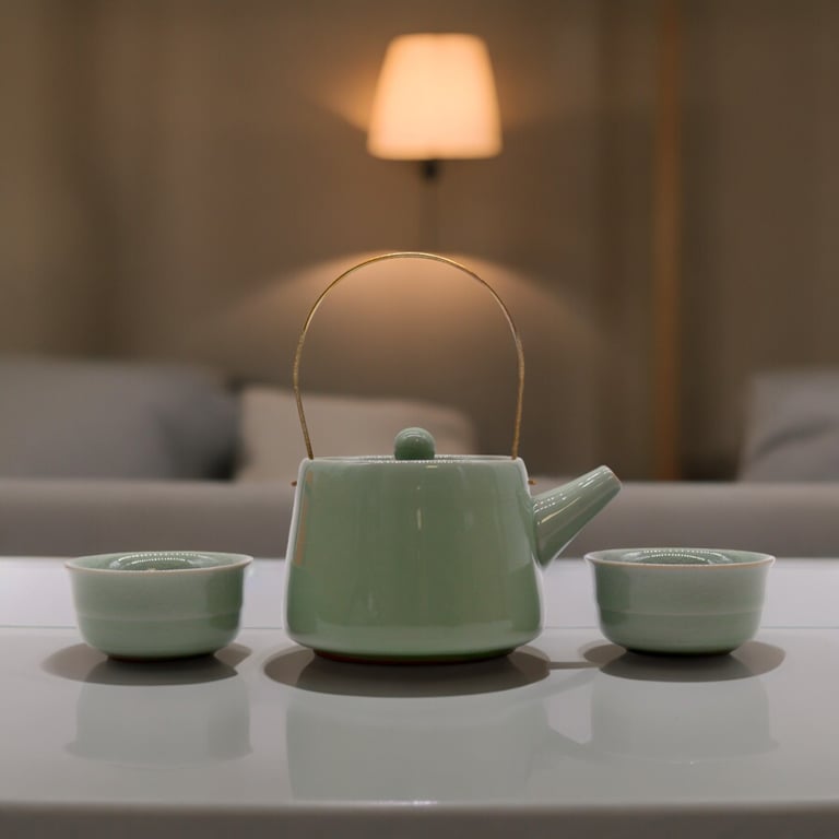 Herbal Jade Teapot Set - Handcrafted Pot and Two Cups for Brewing Chinese Herbal Tea