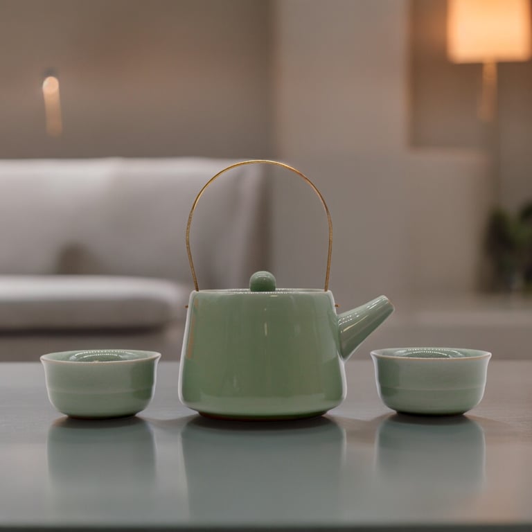 Herbal Jade Teapot Set - Handcrafted Pot and Two Cups for Brewing Chinese Herbal Tea