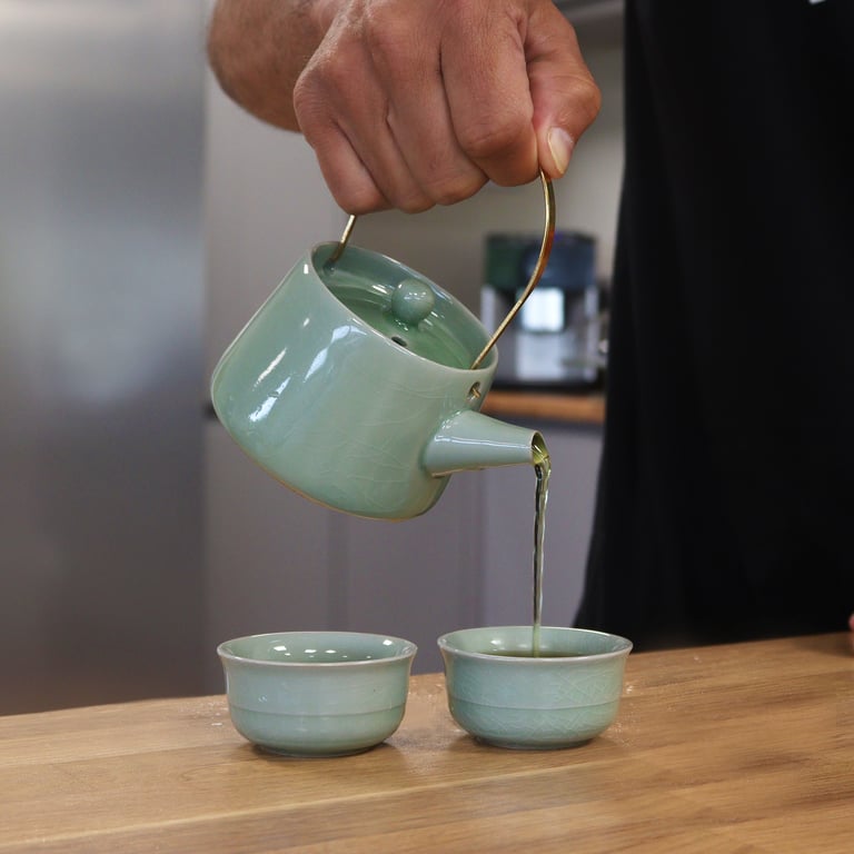 Herbal Jade Teapot Set - Handcrafted Pot and Two Cups for Brewing Chinese Herbal Tea