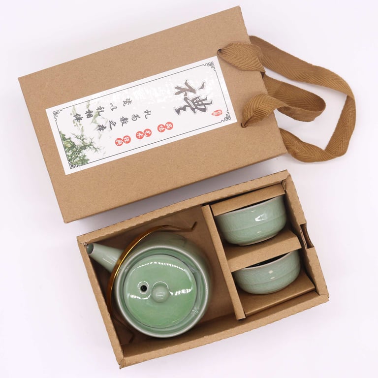 Herbal Jade Teapot Set - Handcrafted Pot and Two Cups for Brewing Chinese Herbal Tea