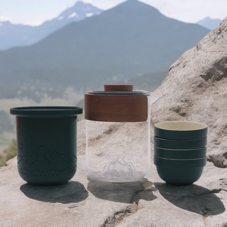 Travel Mountain Teapot Set (4-Piece) - Portable & Compact - Four Friends Brand