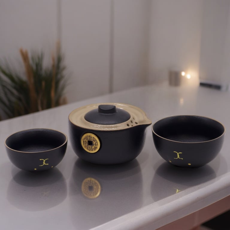 Travel Black Teapot Set (2 Cups) - Money Cat Design