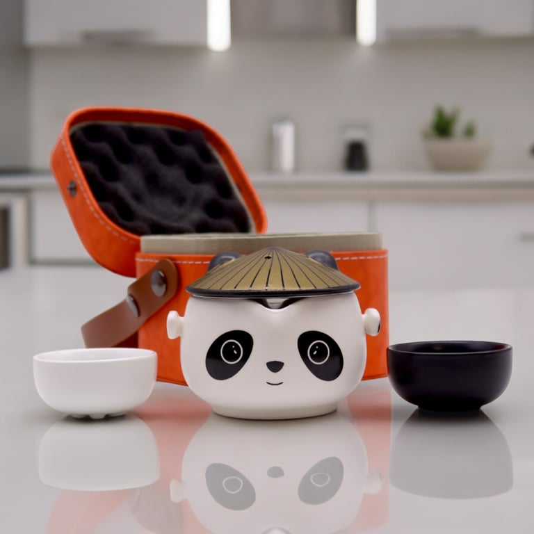 Travel Mug Set (2 Cups) - Kung Fu Panda Design - Portable Teapot
