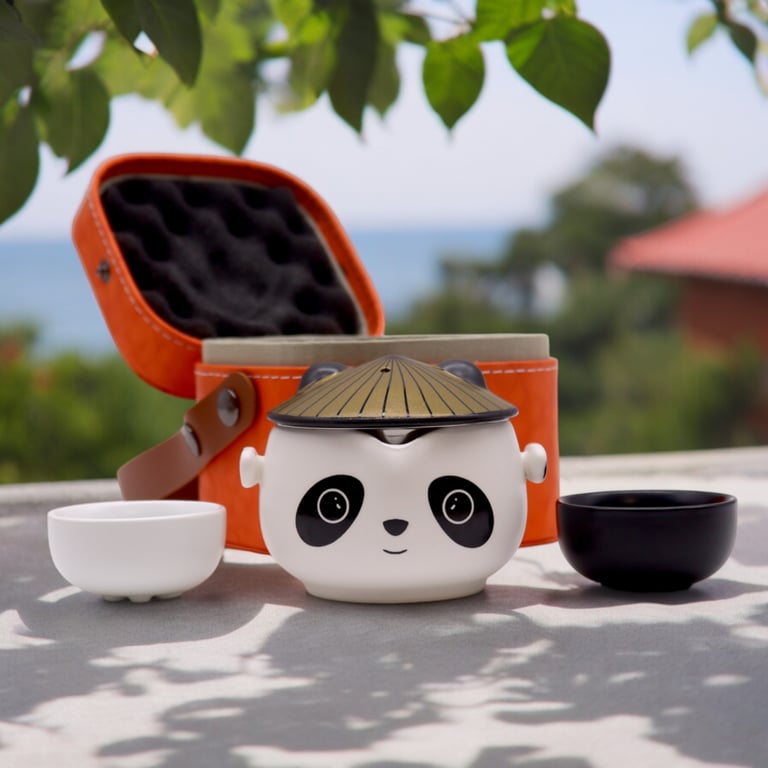 Travel Mug Set (2 Cups) - Kung Fu Panda Design - Portable Teapot