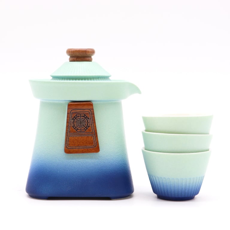 Teapot Set & Cups (3) - Blue Heaven - Ceramic Temple Design
