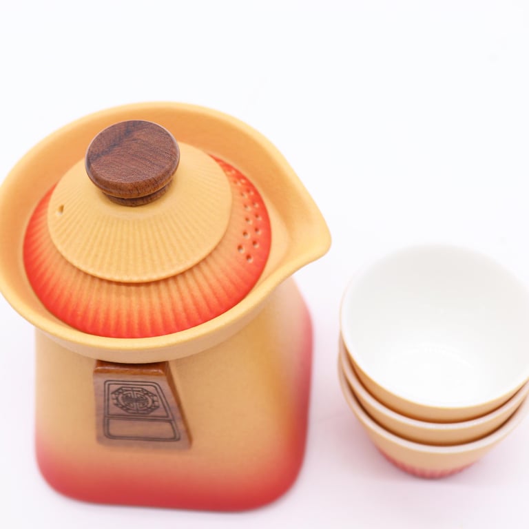 Orange Earth Teapot Set (3 Cups) - Temple Design