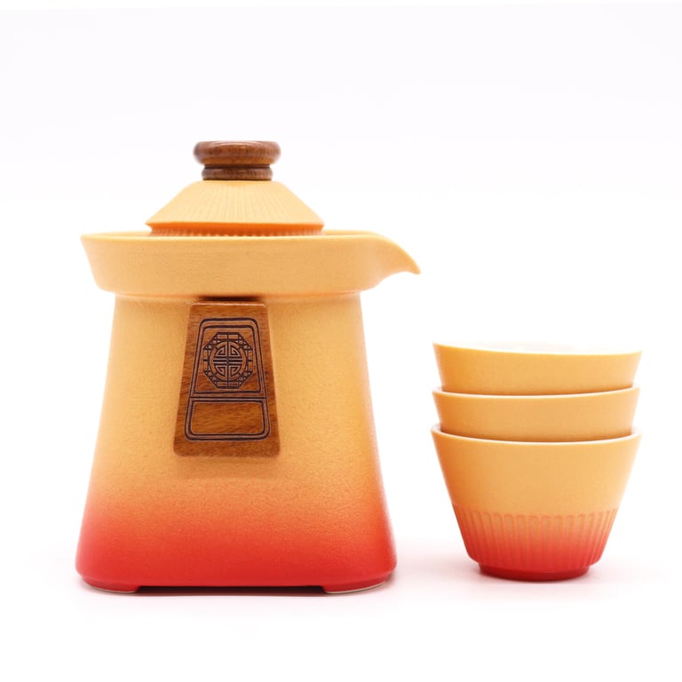 Orange Earth Teapot Set (3 Cups) - Temple Design