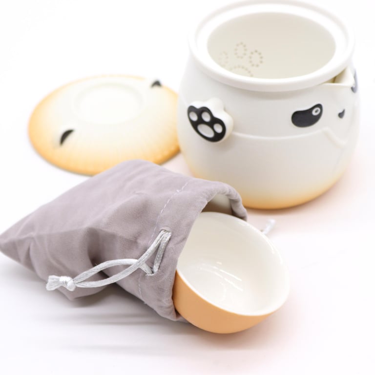 Orange Teapot Set (3 Cups) - Panda Design - PandaTeaware