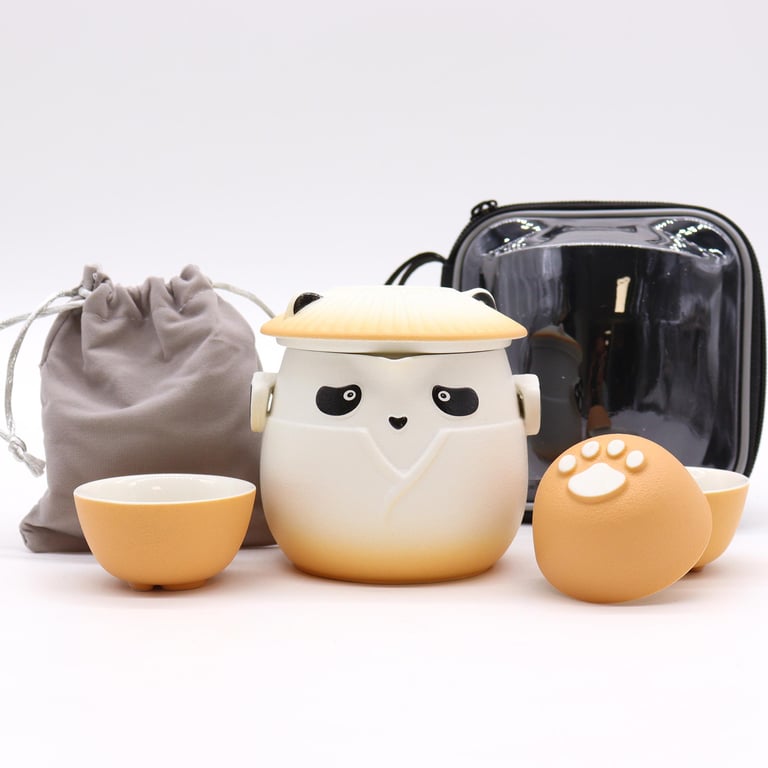 Orange Teapot Set (3 Cups) - Panda Design - PandaTeaware