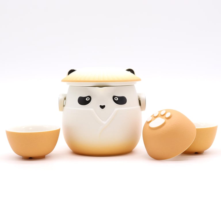 Orange Teapot Set (3 Cups) - Panda Design - PandaTeaware