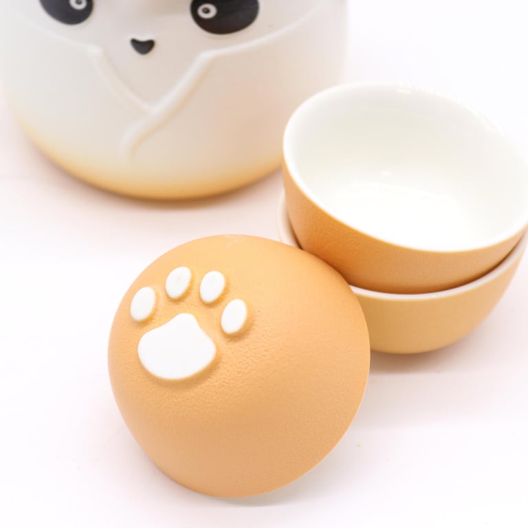 Orange Teapot Set (3 Cups) - Panda Design - PandaTeaware