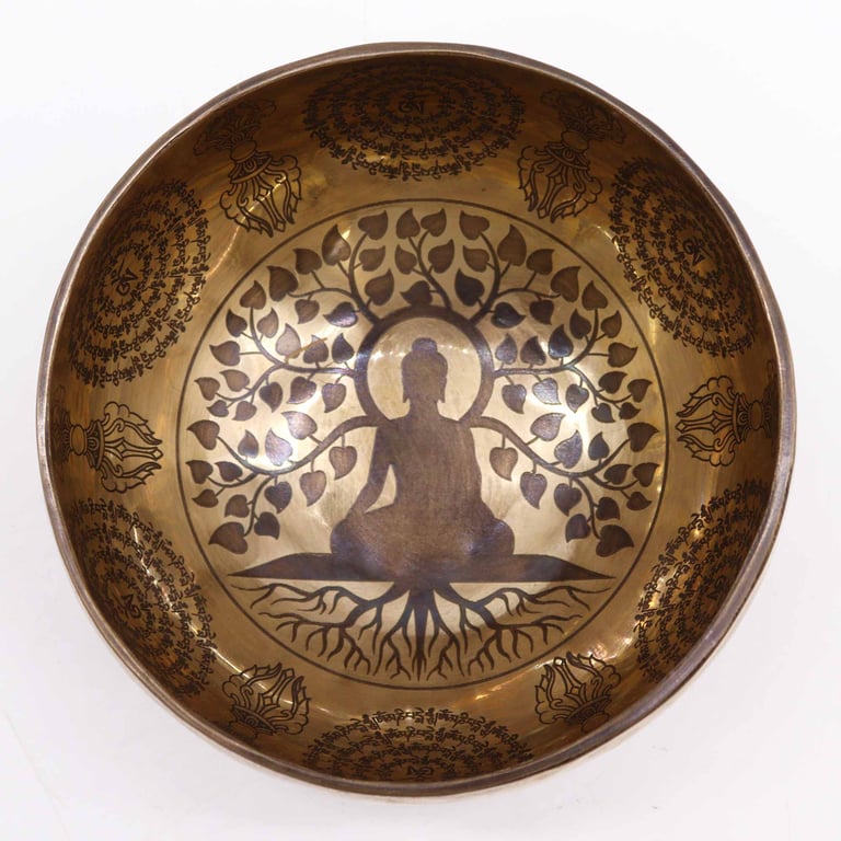 16cm Tibetan Healing Engraved Bowl (Bodhi Tree Buddha) - Spiritual Decor, Mindfulness