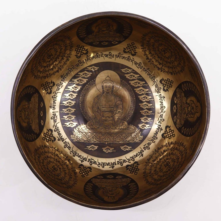 Engraved Tibetan Healing Bowl (21cm) with 5 Buddhas - Spiritual Decor, Mindfulness