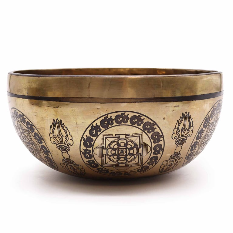 Engraved Tibetan Healing Bowl (21cm) with 5 Buddhas - Spiritual Decor, Mindfulness