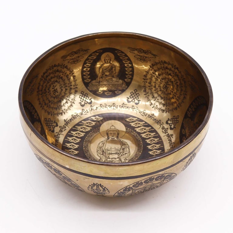 Engraved Tibetan Healing Bowl (21cm) with 5 Buddhas - Spiritual Decor, Mindfulness