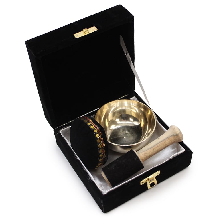 9cm Brass Singing Bowl Gift Set (Handcrafted) - Soothing Sound Therapy
