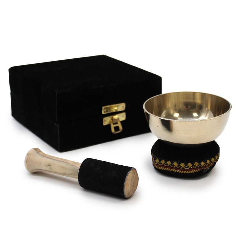 9cm Brass Singing Bowl Gift Set (Handcrafted) - Soothing Sound Therapy