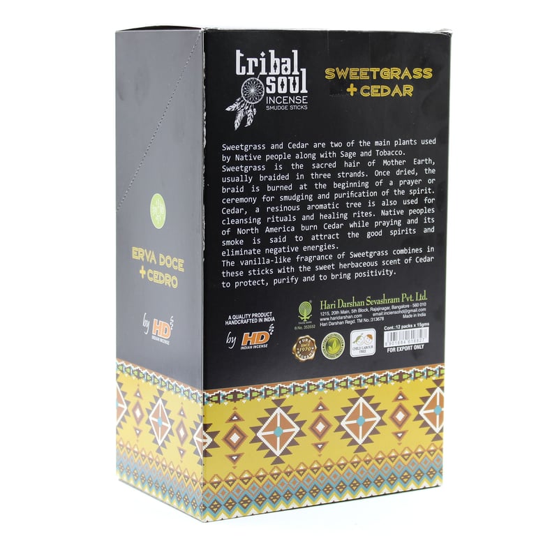 Tribal Soul Incense Sticks - Sweet Grass & Cedar Blend for Spiritual Wellness and Home Fragrance