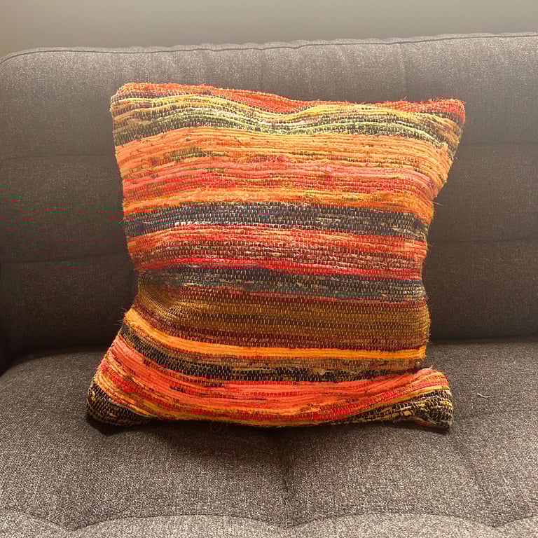 Rag Rug Cushion Covers - Boho Indoor Outdoor Sunrise Oranges Home Decor Accessories