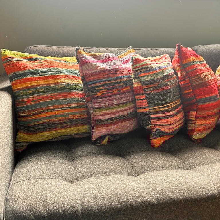 Rag Rug Cushion Covers - Boho Indoor Outdoor Sunrise Oranges Home Decor Accessories
