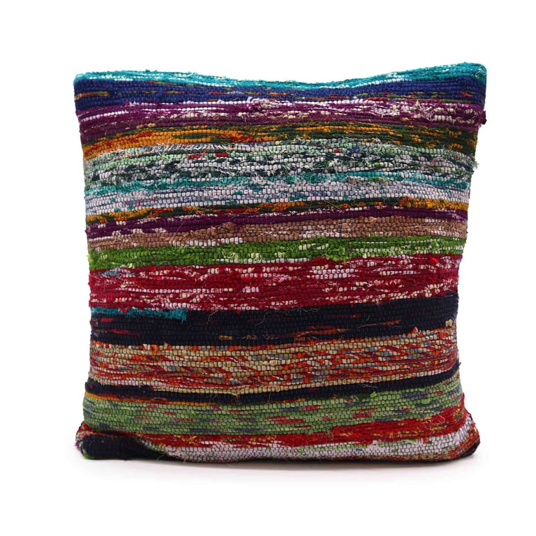 Aqua Blue Rag Rug Cushion Covers - Easy Clean & Slip Resistant Indoor Outdoor Protectors