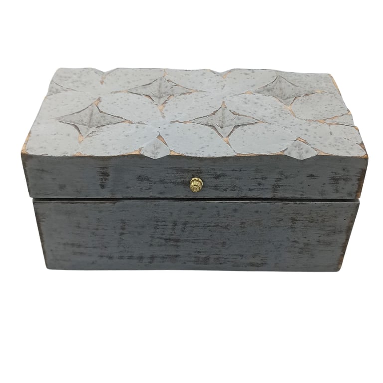 Vintage Deco Storage Box (22x12x10cm, Grey Star) - Multi-Purpose Organizer